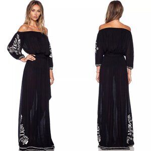 Tularosa Vivianne Floral Embroidered Maxi Dress Off The Shoulder Black Size S